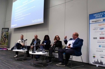 L-R: John Langford, COO, AEG Europe; Hill Carrow, Chairman & CEO, 2029 FISU World University Games; Abi Ijasanmi, COO, CAF, Susan Deighan, Chief Executive, Glasgow Life; Paul Bush OBE, Director of Events, VisitScotland (Photo: Rob Lindblade. Copyright Host City)