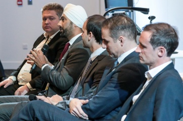 Speaking at Host City 2016 (L-R): Marc Webber of audioBoom; Kulveer Ranger of Atos; Itay Ingber of MatchVision; David Grevemberg OBE of the CGF; and Julien Ternisien of the EBU