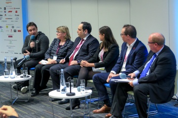 Opening panel of Host City 2018 (L-R): Alban Dechelotte, Riot Games; Bridget McConnell, Glasgow Life; Dimitri Kerkentzes, BIE; Ansley O'Neal, IOC; Jon Dutton, Rugby League 2021; Paul Bush. EventScotland (Photo: Host City)