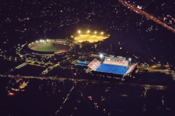 Kalinga Stadium in Bhubaneswar, Odisha, India has facilities for athletics, soccer, field hockey, basketball, tennis, table tennis basketball, volleyball, climbing and swimming (Photo: Odisha Ministry of Sports)